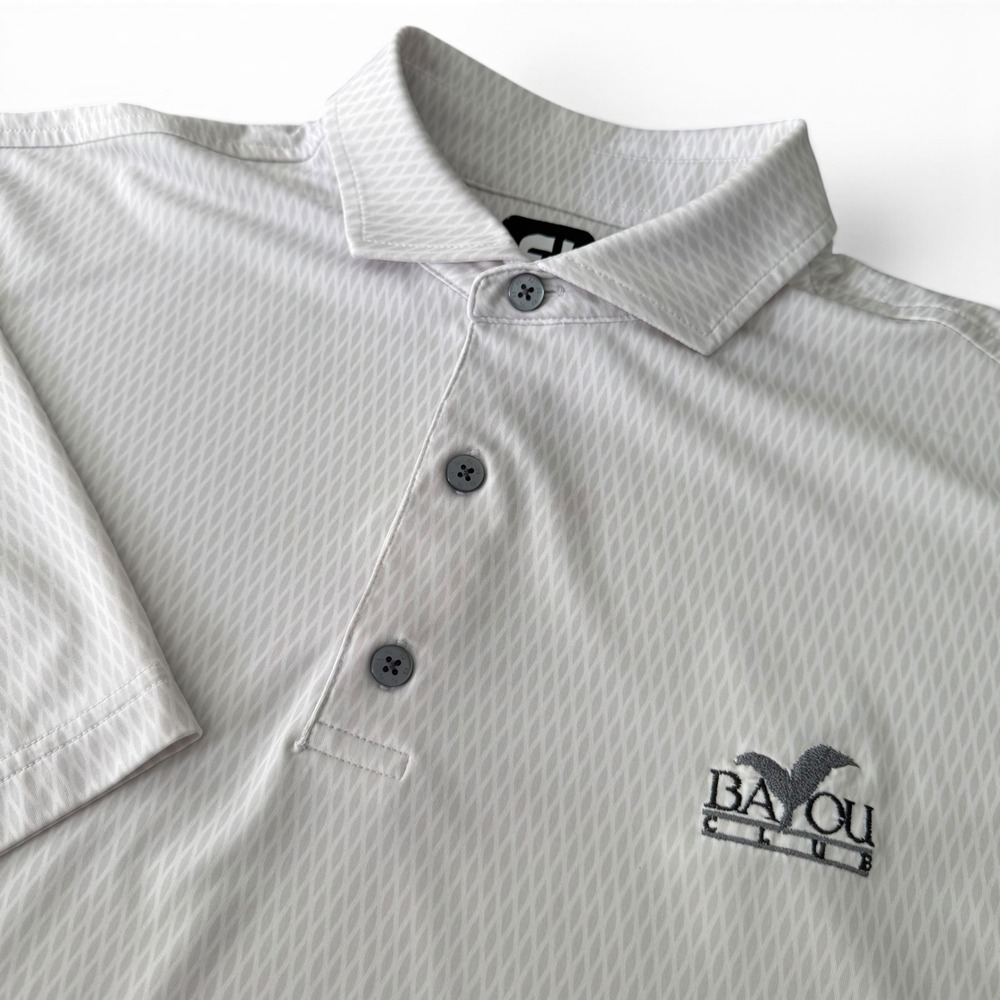 FootJoy Bayou Club Golf Polo Shirt Men XL White Grey Geometric Print Performance